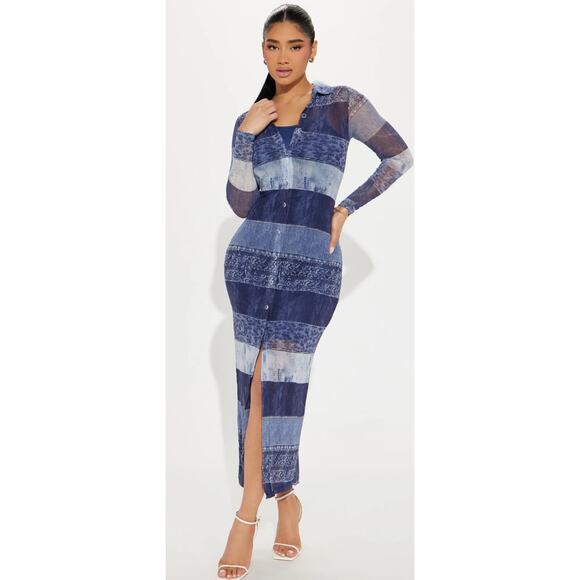 Jolie & Joy Dresses & Skirts - 4947) Jolie & Joy Denim look Printed Long Sleeve Mesh Maxi Duster and Tank XL